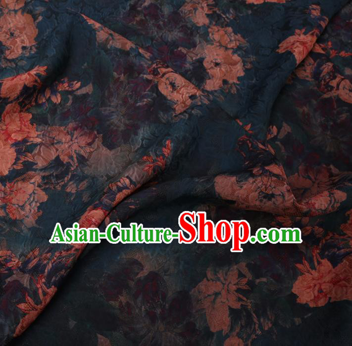 Chinese Classical Peony Flowers Pattern Design Atrovirens Watered Gauze Fabric Asian Traditional Silk Material