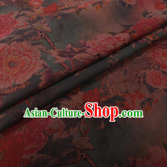 Chinese Cheongsam Classical Peony Pattern Design Green Watered Gauze Fabric Asian Traditional Silk Material