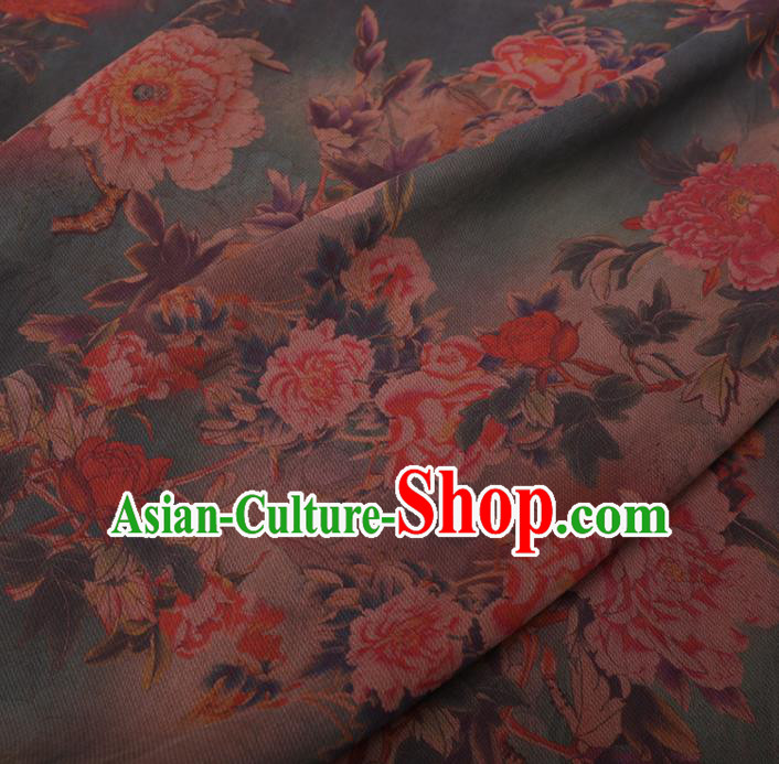 Chinese Cheongsam Classical Peony Pattern Design Green Watered Gauze Fabric Asian Traditional Silk Material