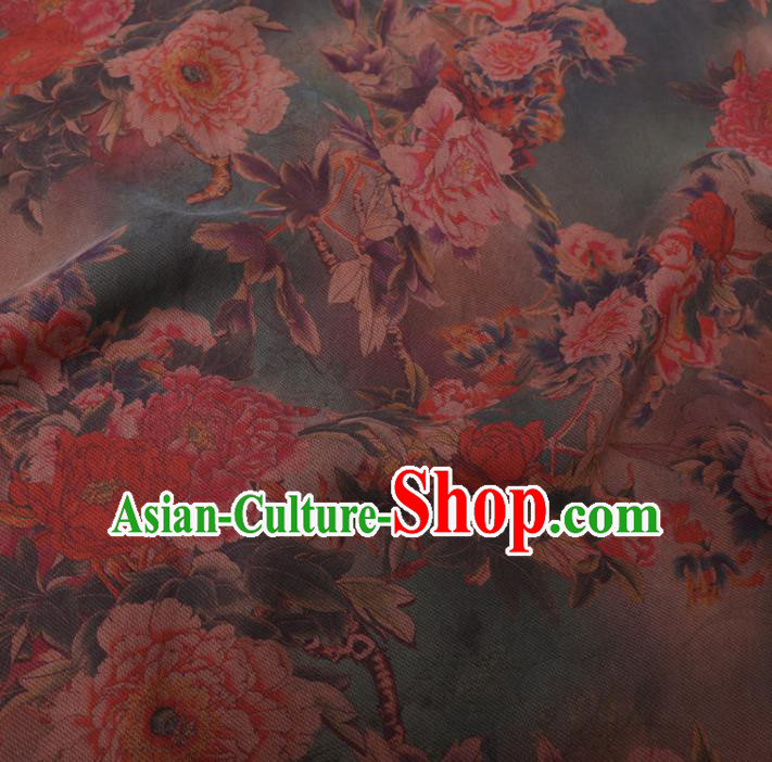 Chinese Cheongsam Classical Peony Pattern Design Green Watered Gauze Fabric Asian Traditional Silk Material