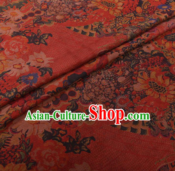 Chinese Cheongsam Classical Flowers Pattern Design Red Watered Gauze Fabric Asian Traditional Silk Material