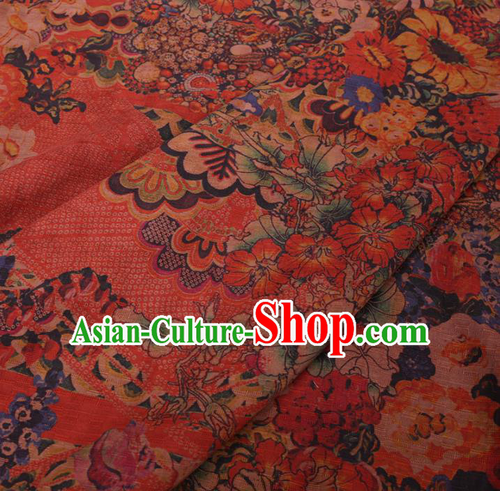 Chinese Cheongsam Classical Flowers Pattern Design Red Watered Gauze Fabric Asian Traditional Silk Material