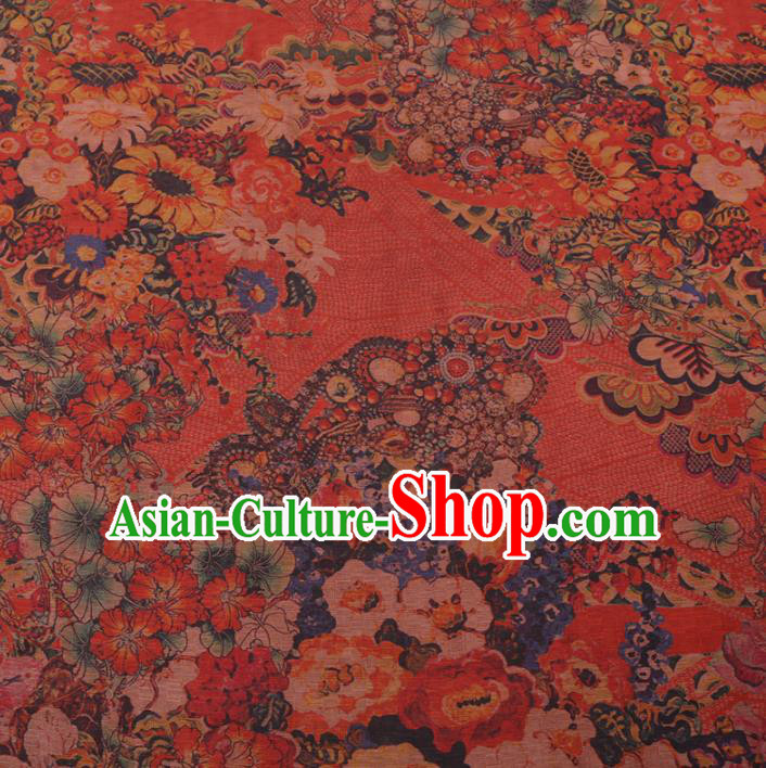 Chinese Cheongsam Classical Flowers Pattern Design Red Watered Gauze Fabric Asian Traditional Silk Material