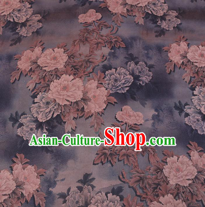 Chinese Cheongsam Classical Peony Pattern Design Light Grey Watered Gauze Fabric Asian Traditional Silk Material