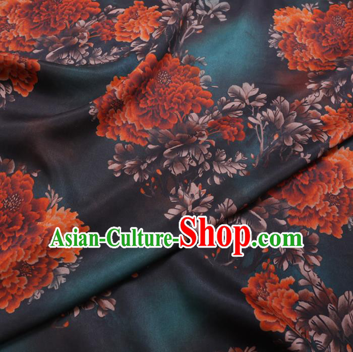 Chinese Cheongsam Classical Peony Pattern Design Atrovirens Watered Gauze Fabric Asian Traditional Silk Material