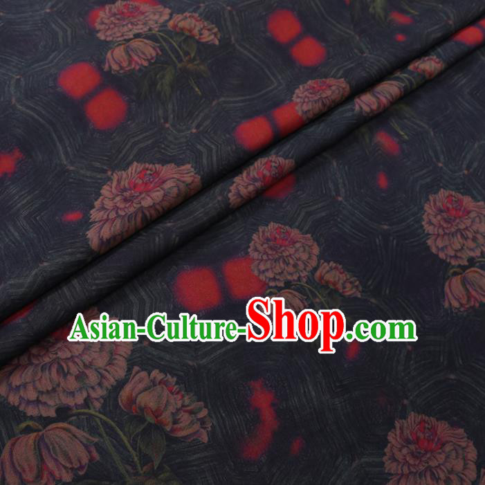 Chinese Cheongsam Classical Flowers Pattern Design Atrovirens Watered Gauze Fabric Asian Traditional Silk Material