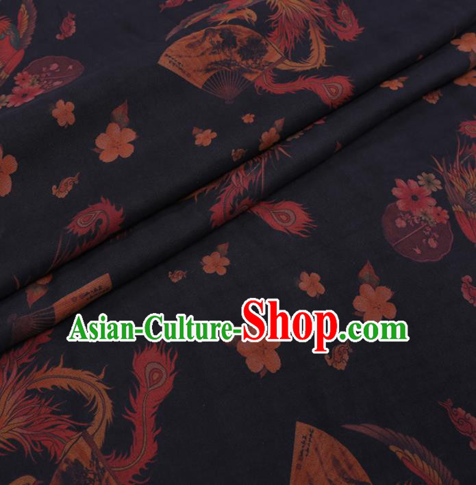 Chinese Cheongsam Classical Phoenix Pattern Design Black Watered Gauze Fabric Asian Traditional Silk Material