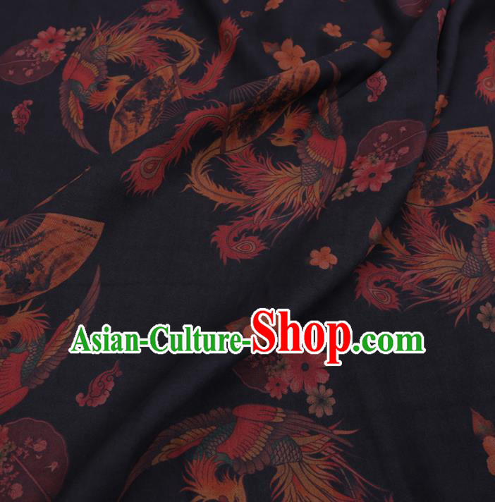 Chinese Cheongsam Classical Phoenix Pattern Design Black Watered Gauze Fabric Asian Traditional Silk Material