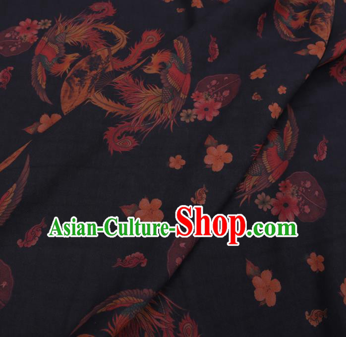 Chinese Cheongsam Classical Phoenix Pattern Design Black Watered Gauze Fabric Asian Traditional Silk Material