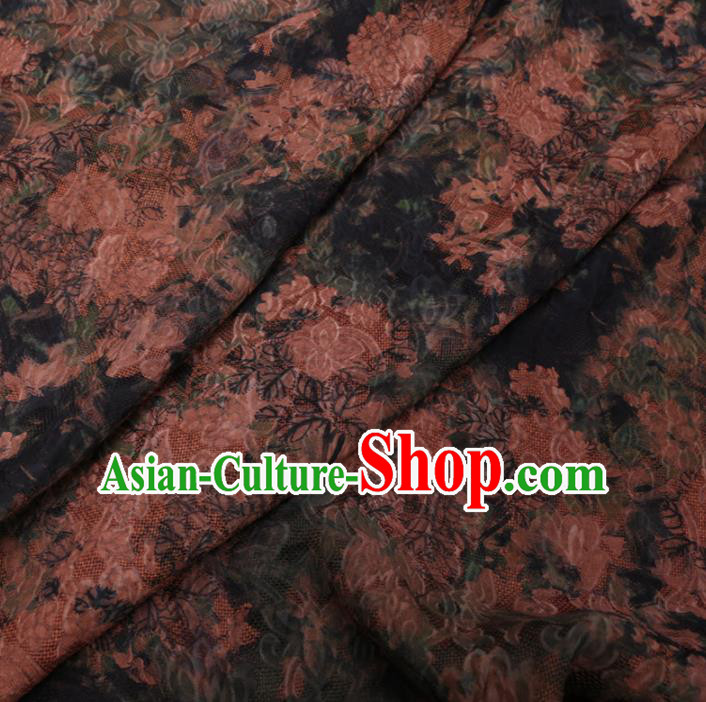 Asian Chinese Classical Flowers Pattern Design Atrovirens Watered Gauze Fabric Traditional Silk Material