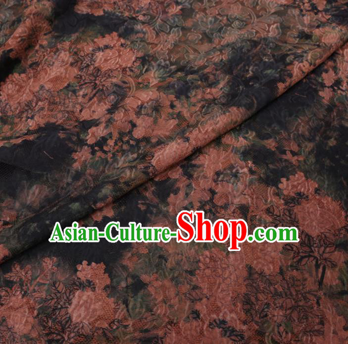 Asian Chinese Classical Flowers Pattern Design Atrovirens Watered Gauze Fabric Traditional Silk Material