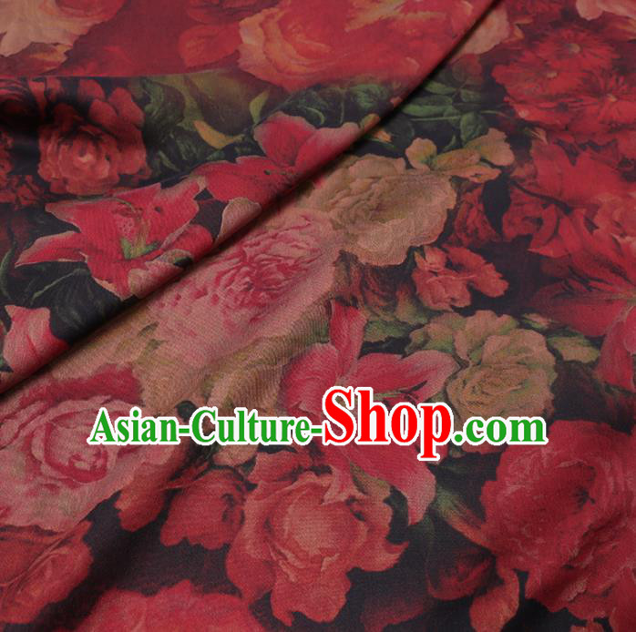 Chinese Cheongsam Classical Roses Pattern Design Watered Gauze Fabric Asian Traditional Silk Material