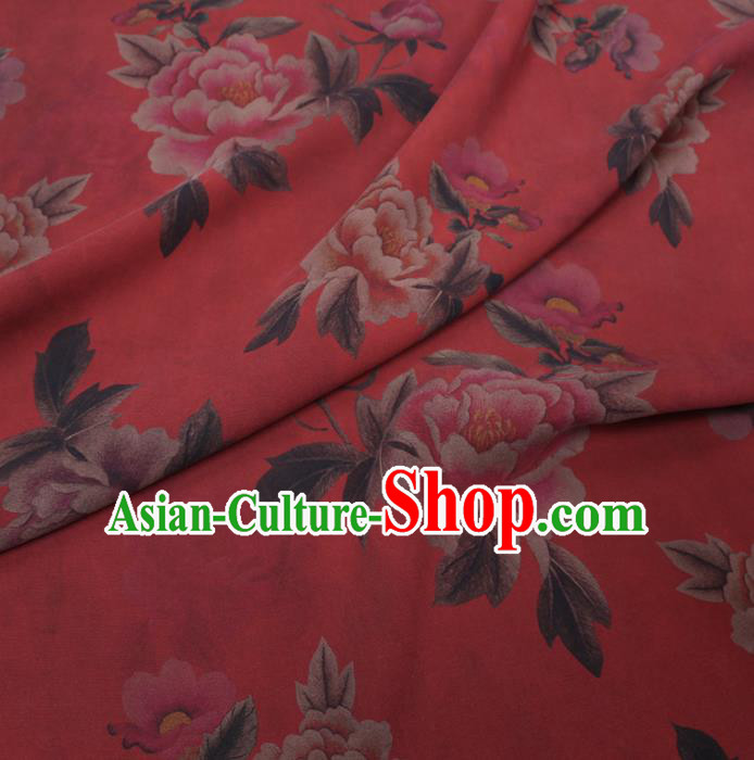 Chinese Cheongsam Classical Peony Pattern Design Red Watered Gauze Fabric Asian Traditional Silk Material