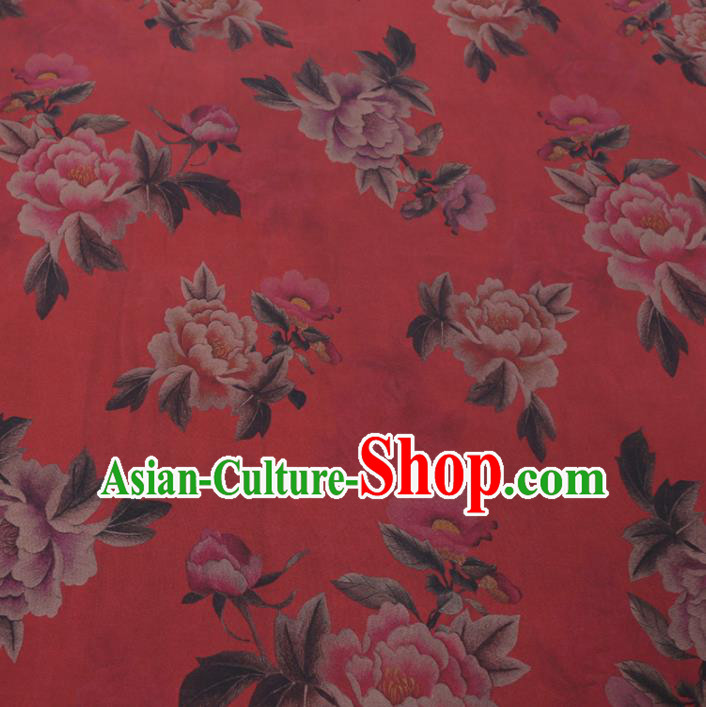 Chinese Cheongsam Classical Peony Pattern Design Red Watered Gauze Fabric Asian Traditional Silk Material