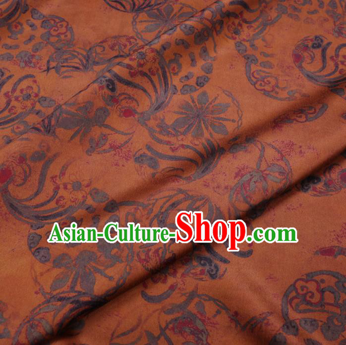 Chinese Cheongsam Classical Wheel Pattern Design Yellow Watered Gauze Fabric Asian Traditional Silk Material