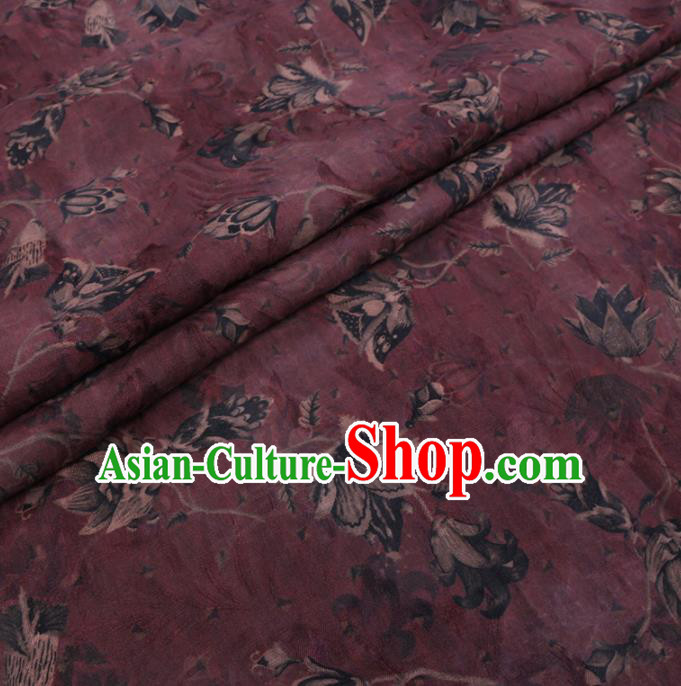 Chinese Cheongsam Classical Tulip Pattern Design Purple Watered Gauze Fabric Asian Traditional Silk Material