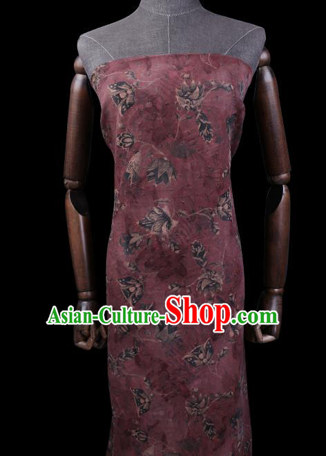 Chinese Cheongsam Classical Tulip Pattern Design Purple Watered Gauze Fabric Asian Traditional Silk Material