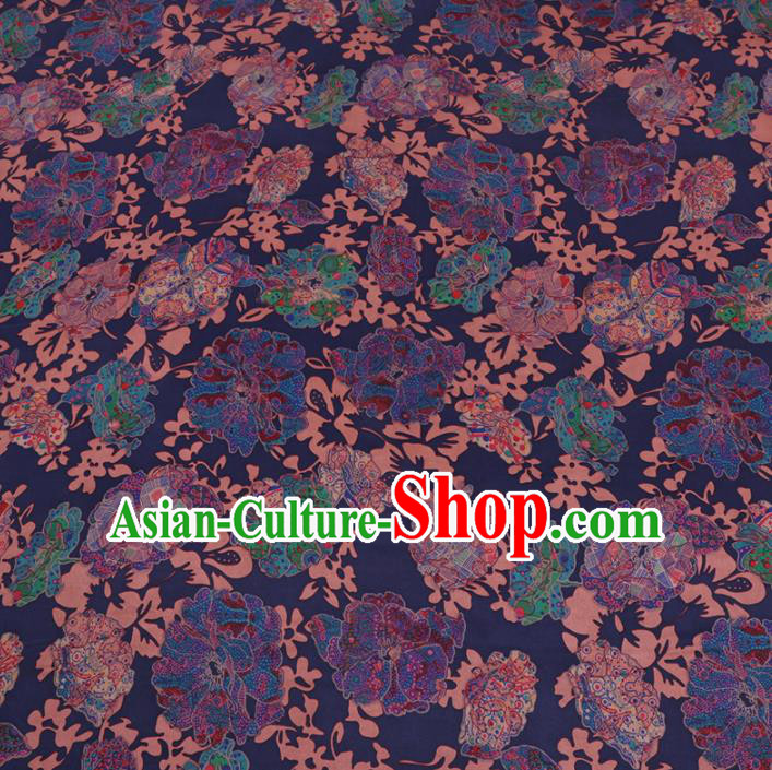 Chinese Cheongsam Classical Pattern Design Deep Blue Watered Gauze Fabric Asian Traditional Silk Material