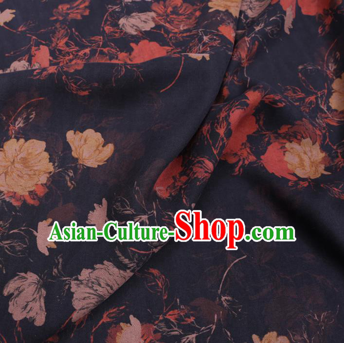 Chinese Cheongsam Classical Flowers Pattern Design Black Watered Gauze Fabric Asian Traditional Silk Material