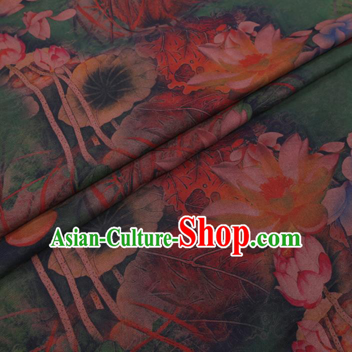 Chinese Cheongsam Classical Lotus Pattern Design Green Watered Gauze Fabric Asian Traditional Silk Material