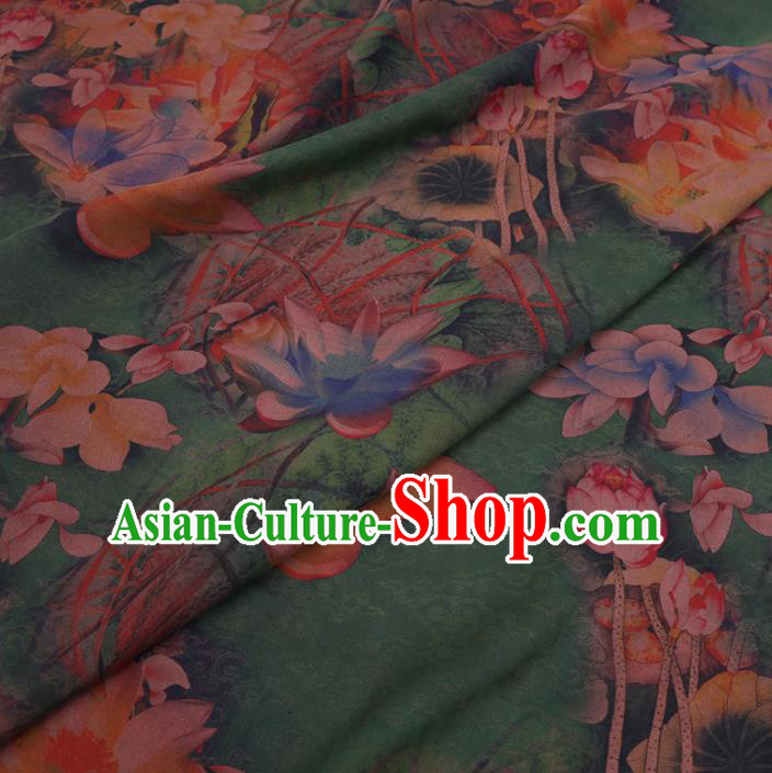 Chinese Cheongsam Classical Lotus Pattern Design Green Watered Gauze Fabric Asian Traditional Silk Material