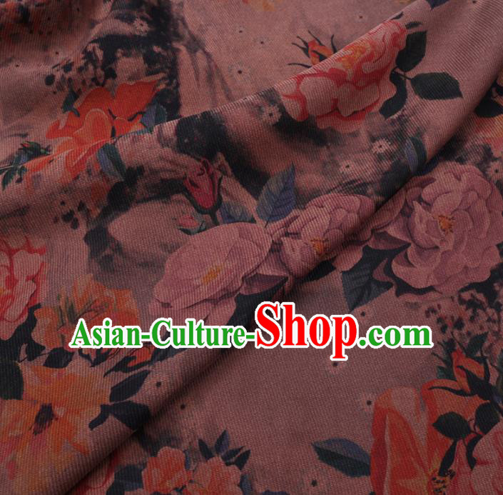 Chinese Cheongsam Classical Camellia Pattern Design Khaki Watered Gauze Fabric Asian Traditional Silk Material