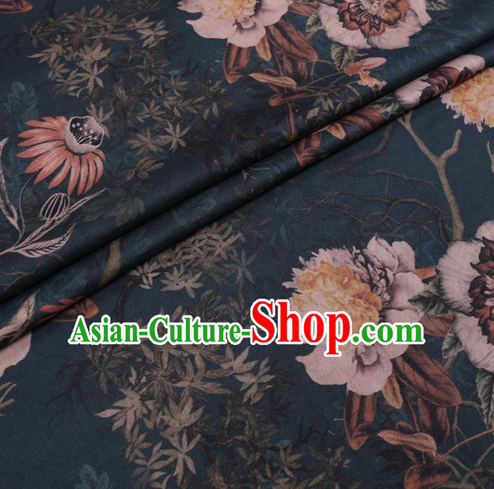 Chinese Cheongsam Classical Kapok Pattern Design Atrovirens Watered Gauze Fabric Asian Traditional Silk Material