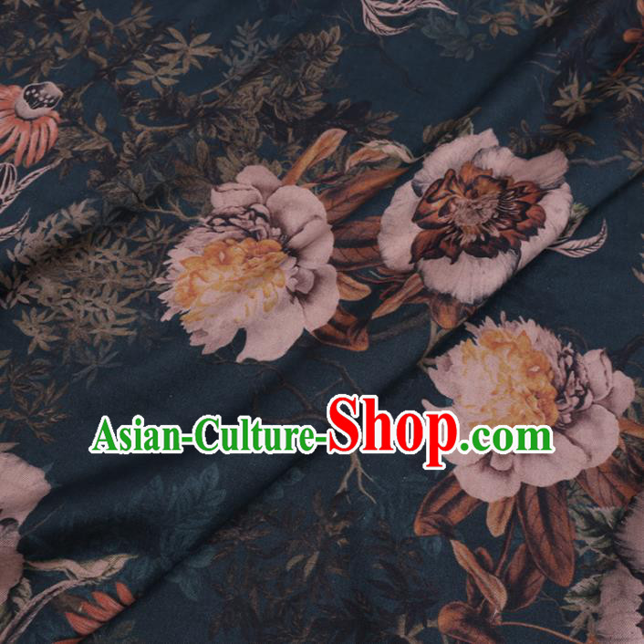 Chinese Cheongsam Classical Kapok Pattern Design Atrovirens Watered Gauze Fabric Asian Traditional Silk Material