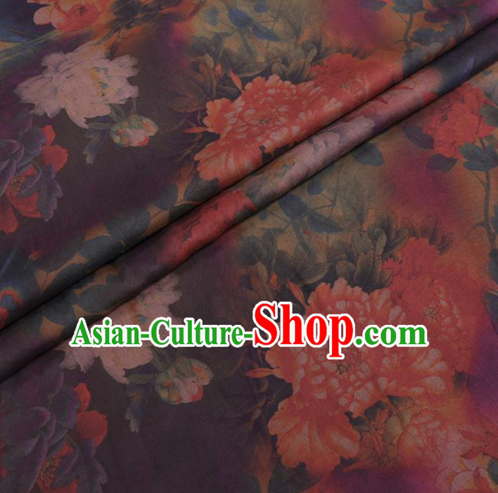 Chinese Cheongsam Classical Peony Pattern Design Purple Watered Gauze Fabric Asian Traditional Silk Material