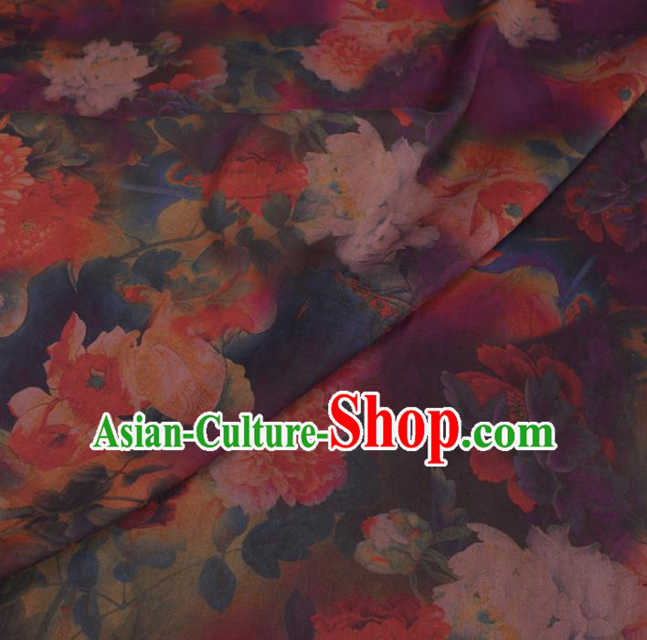 Chinese Cheongsam Classical Peony Pattern Design Purple Watered Gauze Fabric Asian Traditional Silk Material