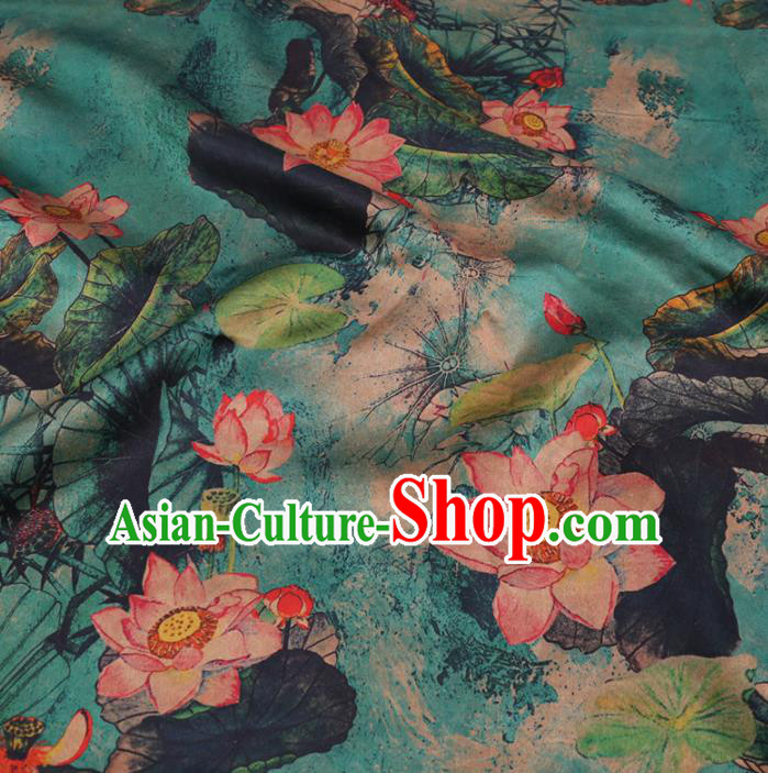 Chinese Cheongsam Classical Lotus Pattern Design Blue Watered Gauze Fabric Asian Traditional Silk Material