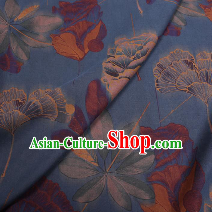 Chinese Cheongsam Classical Ginkgo Pattern Design Blue Watered Gauze Fabric Asian Traditional Silk Material
