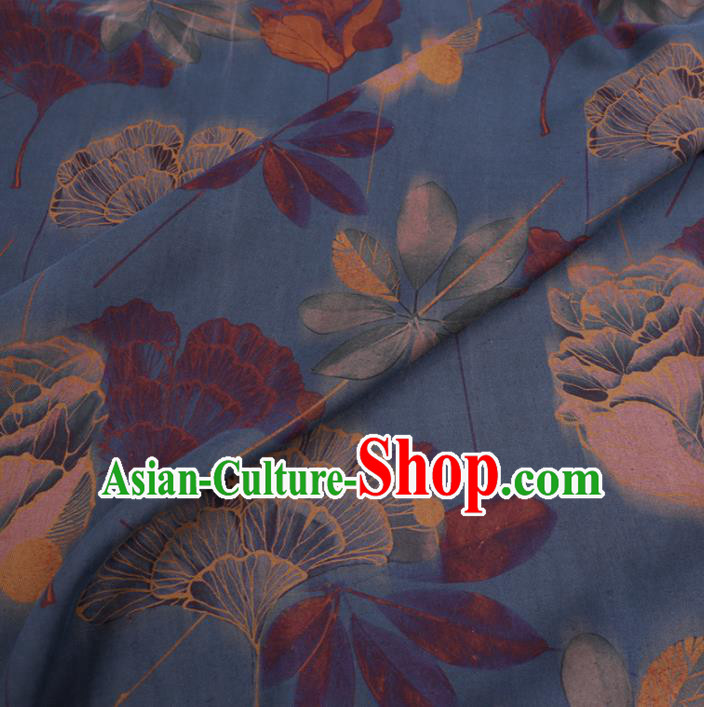 Chinese Cheongsam Classical Ginkgo Pattern Design Blue Watered Gauze Fabric Asian Traditional Silk Material