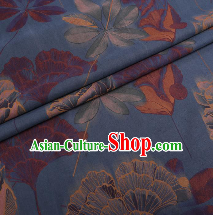 Chinese Cheongsam Classical Ginkgo Pattern Design Blue Watered Gauze Fabric Asian Traditional Silk Material