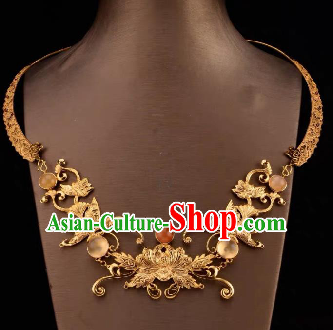 Chinese Traditional Carving Lotus Necklace Handmade Hanfu Necklet Accessories for Women