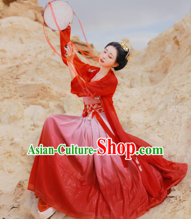 Chinese Ancient Bride Embroidered Red Dress Traditional Song Dynasty Female Swordsman Costumes for Women