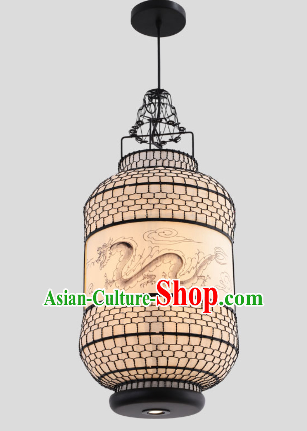 Free Worldwide Delivery Tube Shape Traditional White Chinese Classical Dragon Handmade Iron Mesh Lantern Palace Lanterns