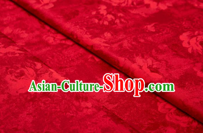 Chinese Classical Peony Pattern Design Red Mulberry Silk Fabric Asian Traditional Cheongsam Silk Material