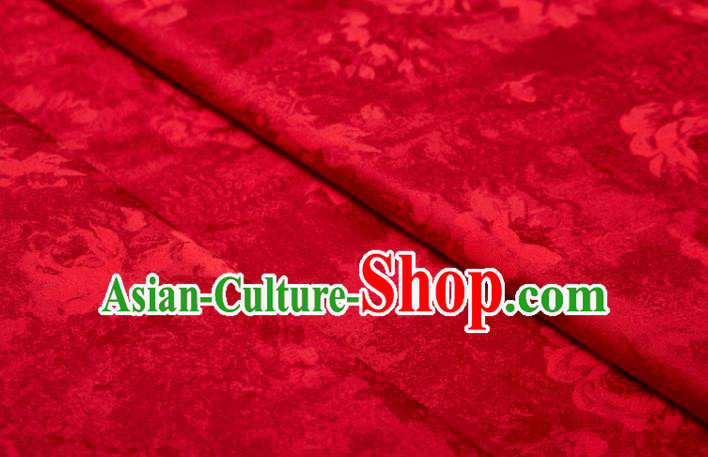 Chinese Classical Peony Pattern Design Red Mulberry Silk Fabric Asian Traditional Cheongsam Silk Material