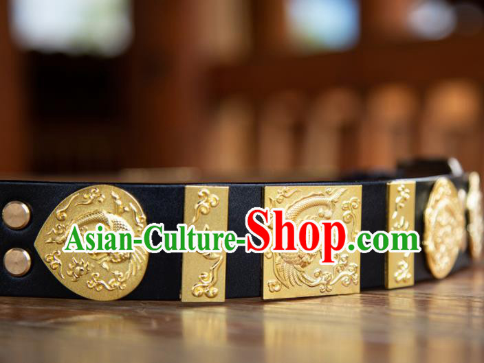 Traditional Chinese Ming Dynasty Swordsman Leather Belt Ancient Imperial Guards Waistband for Men