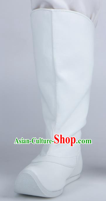 Chinese Traditional Ming Dynasty White Leather Boots Handmade Hanfu Shoes Ancient Swordsman Shoes for Men