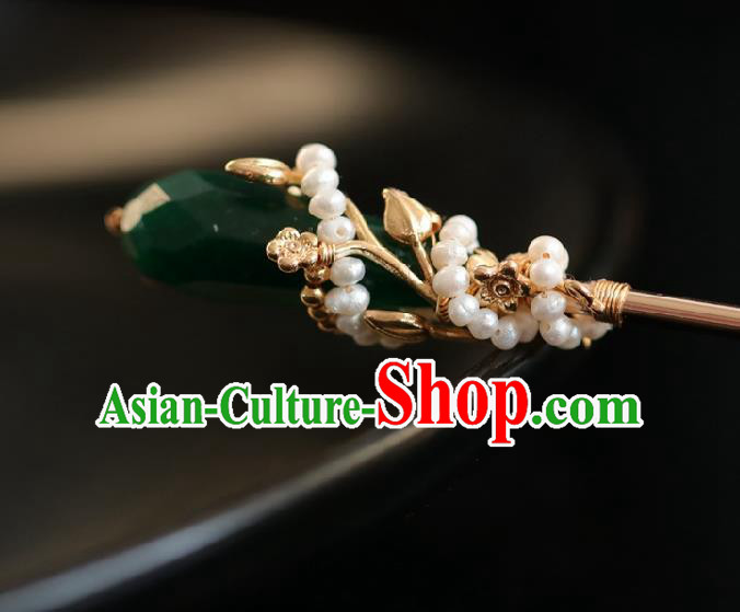 Chinese Handmade Ming Dynasty Princess Atrovirens Glass Hairpins Ancient Hanfu Hair Accessories for Women