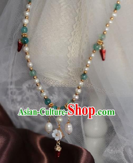 Chinese Traditional Ming Dynasty Pearls Necklace Accessories Handmade Ancient Princess Necklet for Women