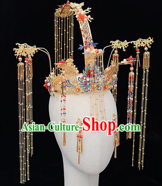 Chinese Traditional Wedding Queen Phoenix Hair Crown Hairpins Handmade Bride Hair Accessories for Women