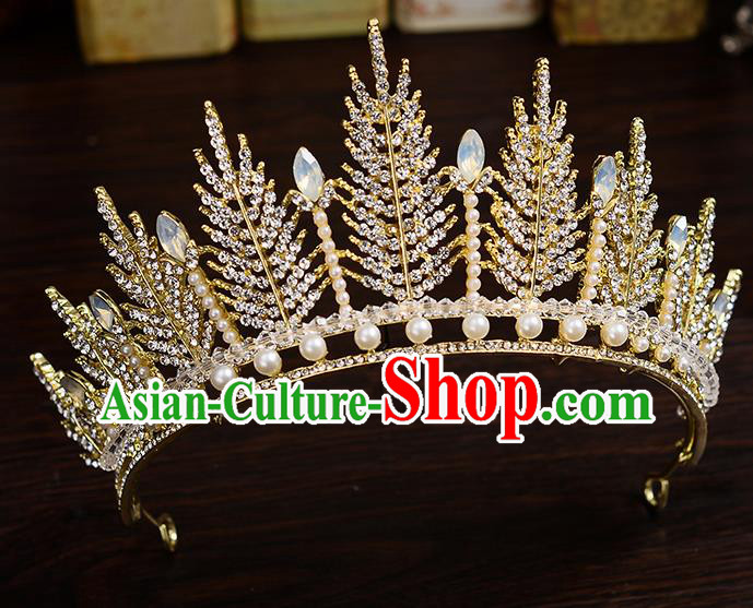 Top Handmade Bride Pearls Crystal Royal Crown Wedding Hair Accessories for Women