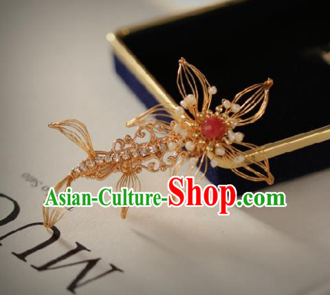 Chinese Handmade Princess Golden Hair Claw Ancient Hanfu Hair Accessories for Women