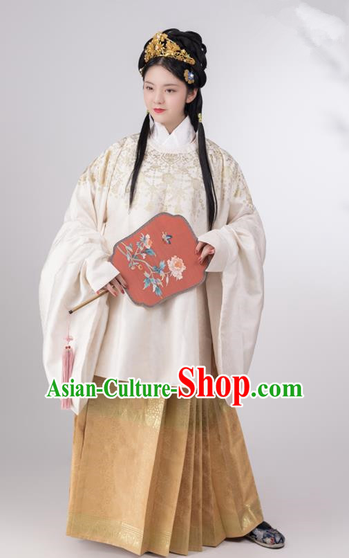 Traditional Chinese Ming Dynasty Princess White Brocade Blouse Ancient Nobility Lady Historical Costumes for Women