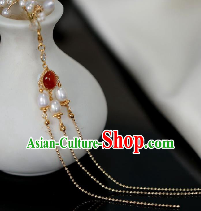 Chinese Traditional Ming Dynasty Red Gem Tassel Pendant Handmade Ancient Princess Jewelry Accessories for Women