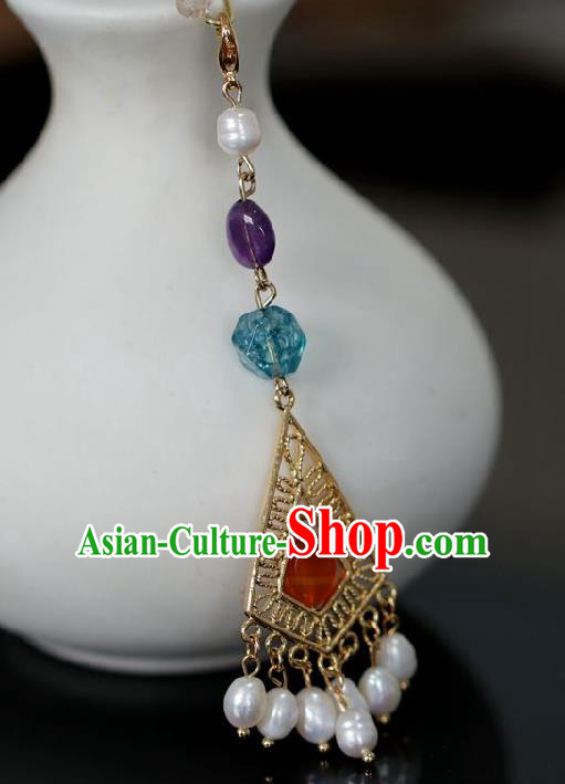 Chinese Traditional Ming Dynasty Red Gem Pearls Pendant Handmade Ancient Princess Jewelry Accessories for Women