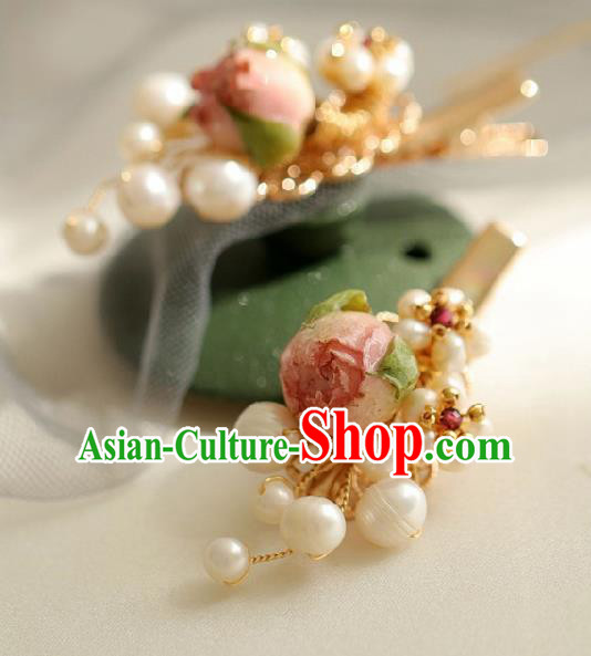 Chinese Handmade Ming Dynasty Princess Pink Flowers Hair Claw Hairpins Ancient Hanfu Hair Accessories for Women